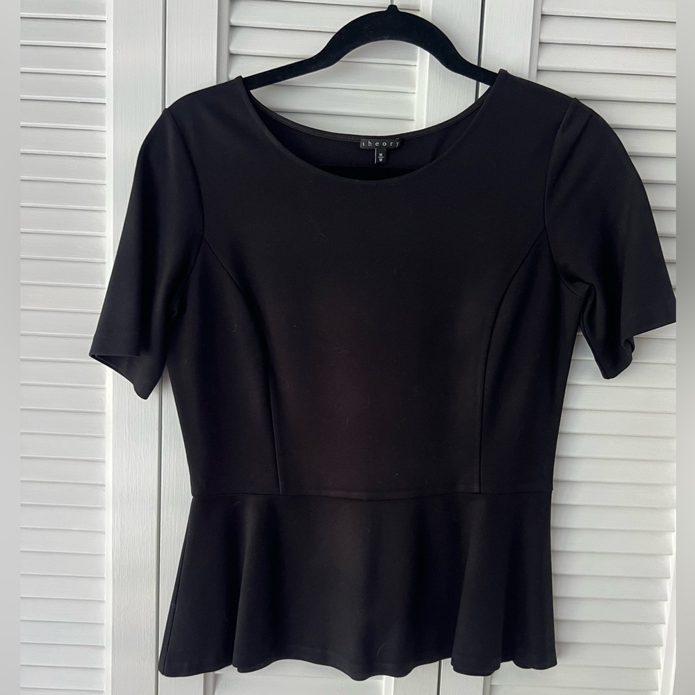 Theory peplum top, black, size medium